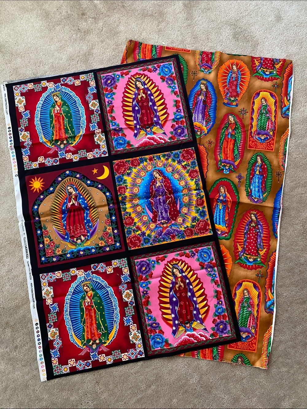 6 feet of cotton Colorful Virgin of Guadalupe Fabric Panels - Vibrant Multi